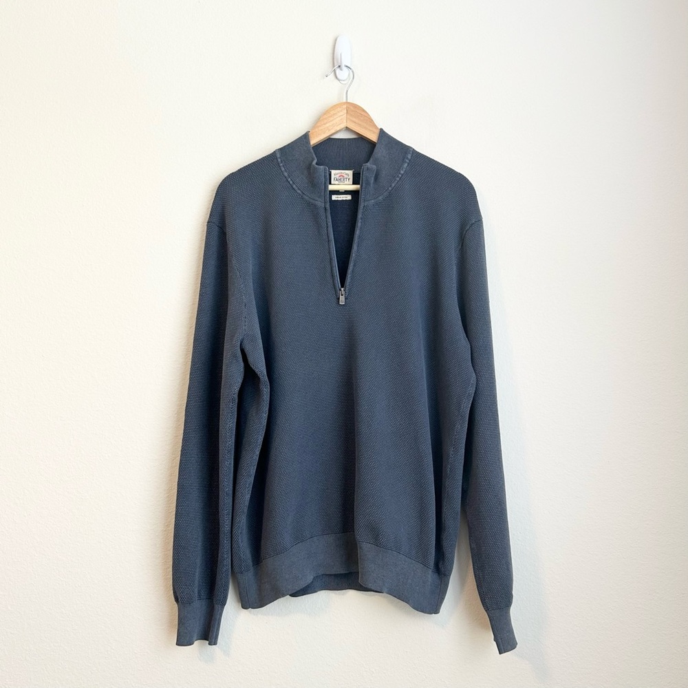 Faherty Montego Quarter Zip Sweater Cashmere Blend Knit Dusty Blue, Men’s XL